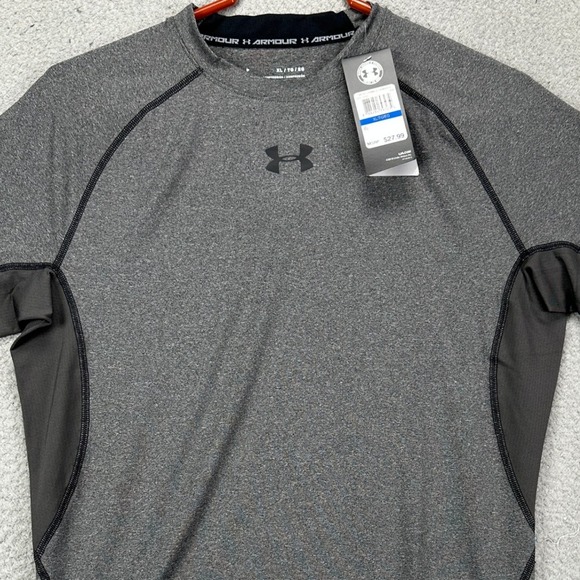 Under Armour Heat Gear Shirt Compression Mens XL Gray Workout Stretch Logo NEW
